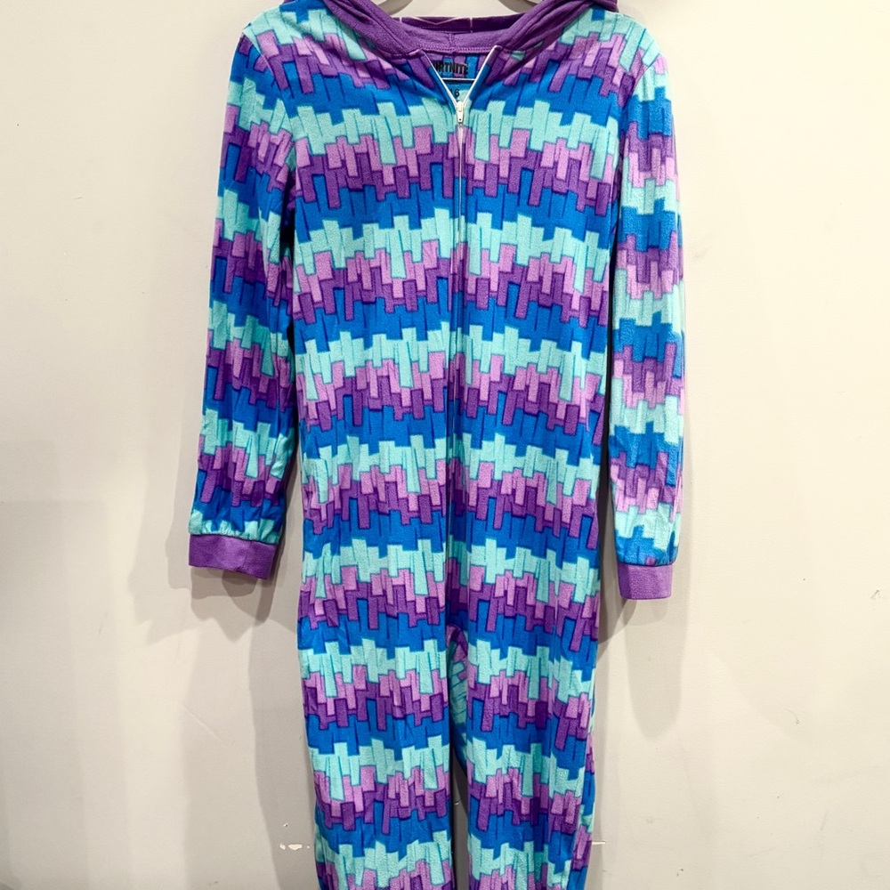 Fortnite Loot Llama Purple Blue Hooded Onesie Pajamas Kids Size 14/16 NWOT - Picture 3 of 10